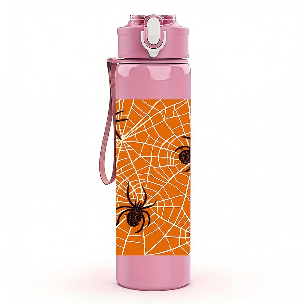 1PC Halloween Spider Web 750ml Color Plastic Sports Water Bottle Leakproof Flip Straw Lid Suitable for Sports Office Home Use