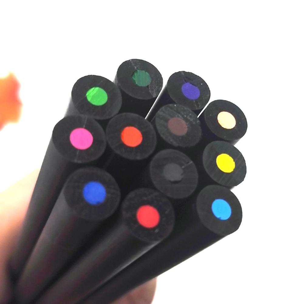 12 шт./компл. ценных цветных карандашей, милые школьные черные деревянные карандаши Kawaii