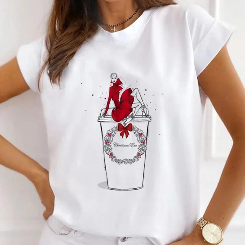 Festival Christmas Printed Short Sleeved Casual Womens Tshirt Crewneck Tops Kawaii Fashion Women TShirt Clothes Harajuku