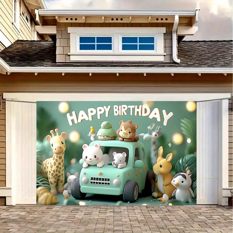 Jungle Safari Birthday Banner, Cartoon Animals Backdrop Wall Decor for Kids