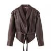 Womens Winter Streetwear Vintage PU Leather Jacket Slim Fit With Belt Detail
