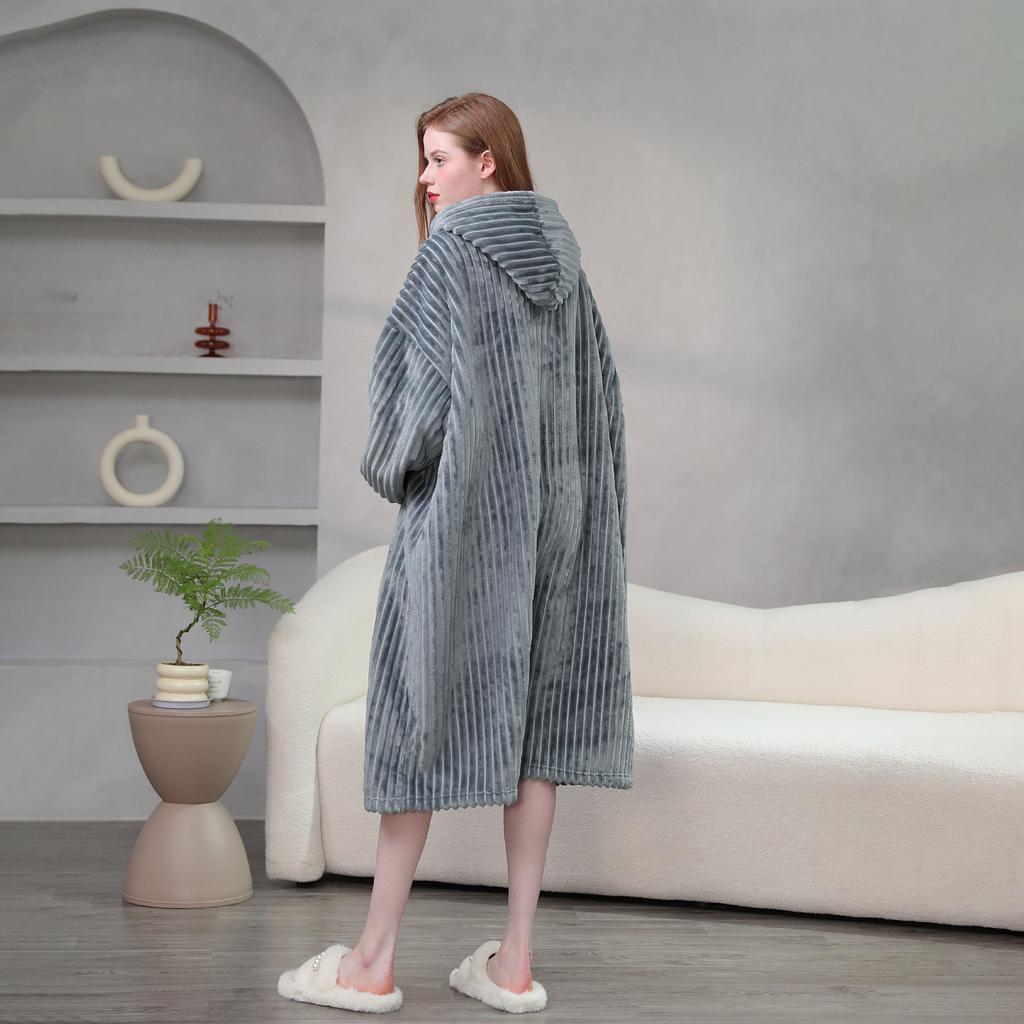 Женский фланелевой халат с капюшоном, мягкая одежда для сна, передний карман, однотонная теплая ночная рубашка с капюшоном, зимняя домашняя одежда, халаты, ночные рубашки