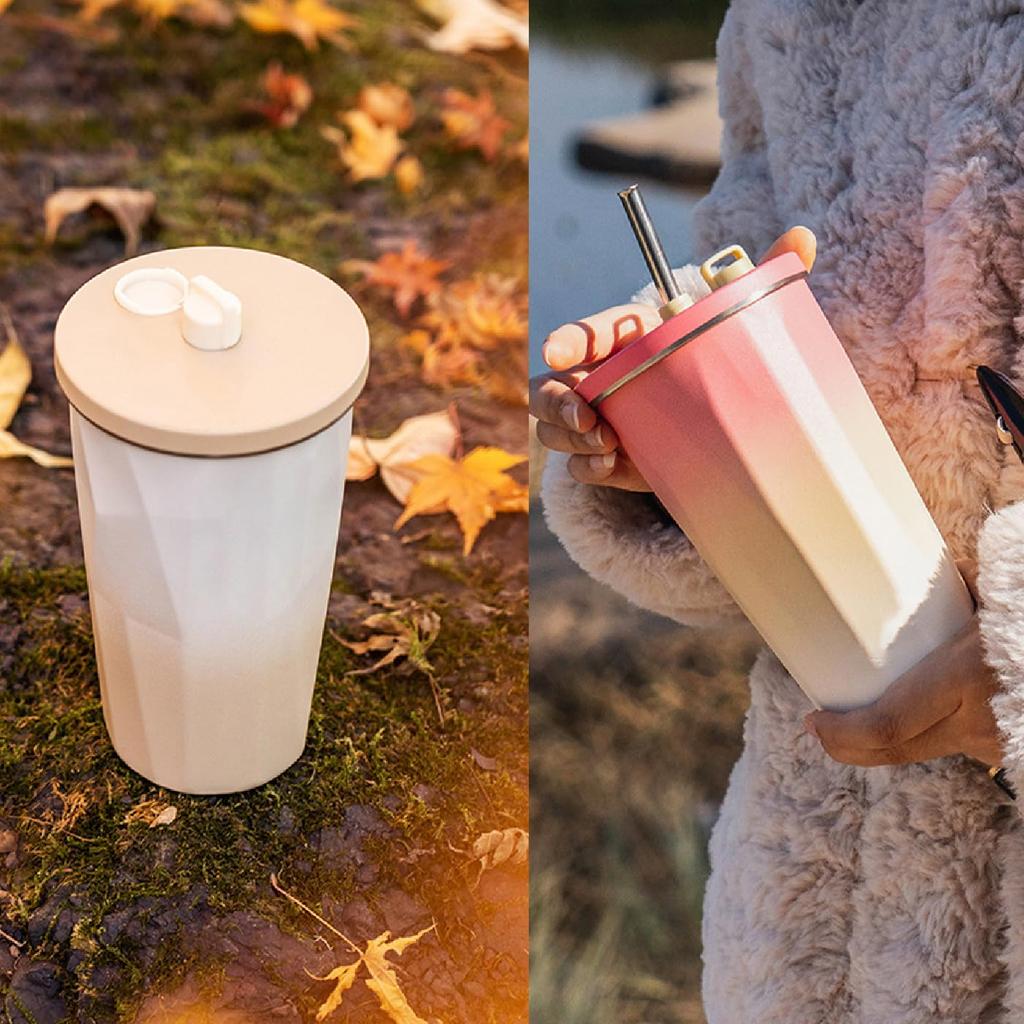 KAISWK Tumbler with Straw 600ml with Lid Large Capacity Straw Water Bottle Vacuum Insulated Tumbler Stylish Stainless Steel Portable Coffee Cup