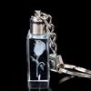 Cute New Charm Glass Gift LED Valentine's Day Blue Light Laser Engraved Key Chain Rose 3D Keyring