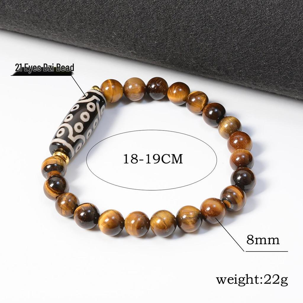 Браслет из 21-глазного агатового бусины Дзи «Желтый Тигровый Глаз» 8 мм для мужчин и женщин