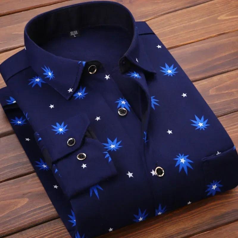 Мужские зимние теплые клетчатые рубашки с длинными рукавами, фланелевые толстые официальные рубашки на меховой подкладке, флисовая повседневная рубашка для мужчин, классические рубашки