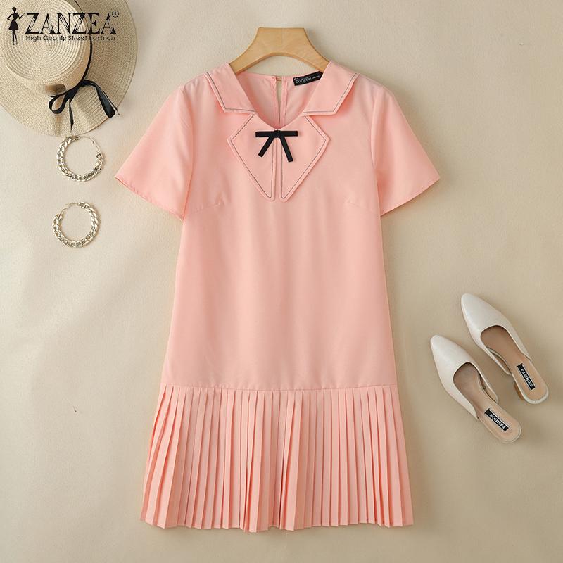 ZANZEA Женское летнее повседневное платье с коротким рукавом и кукольным воротником