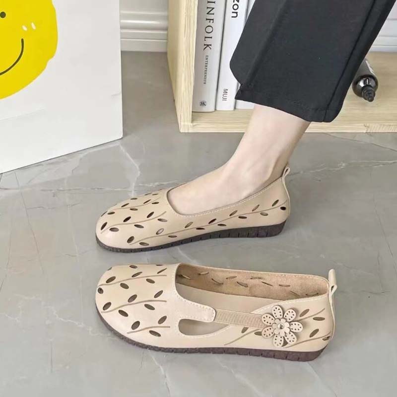 Туфли с круглым носком и мягкой подошвой. Льняные полые дышащие сандалии. Женская римская обувь ручной работы. Повседневная обувь на плоской подошве. Ретро-стиль. Весна-лето.