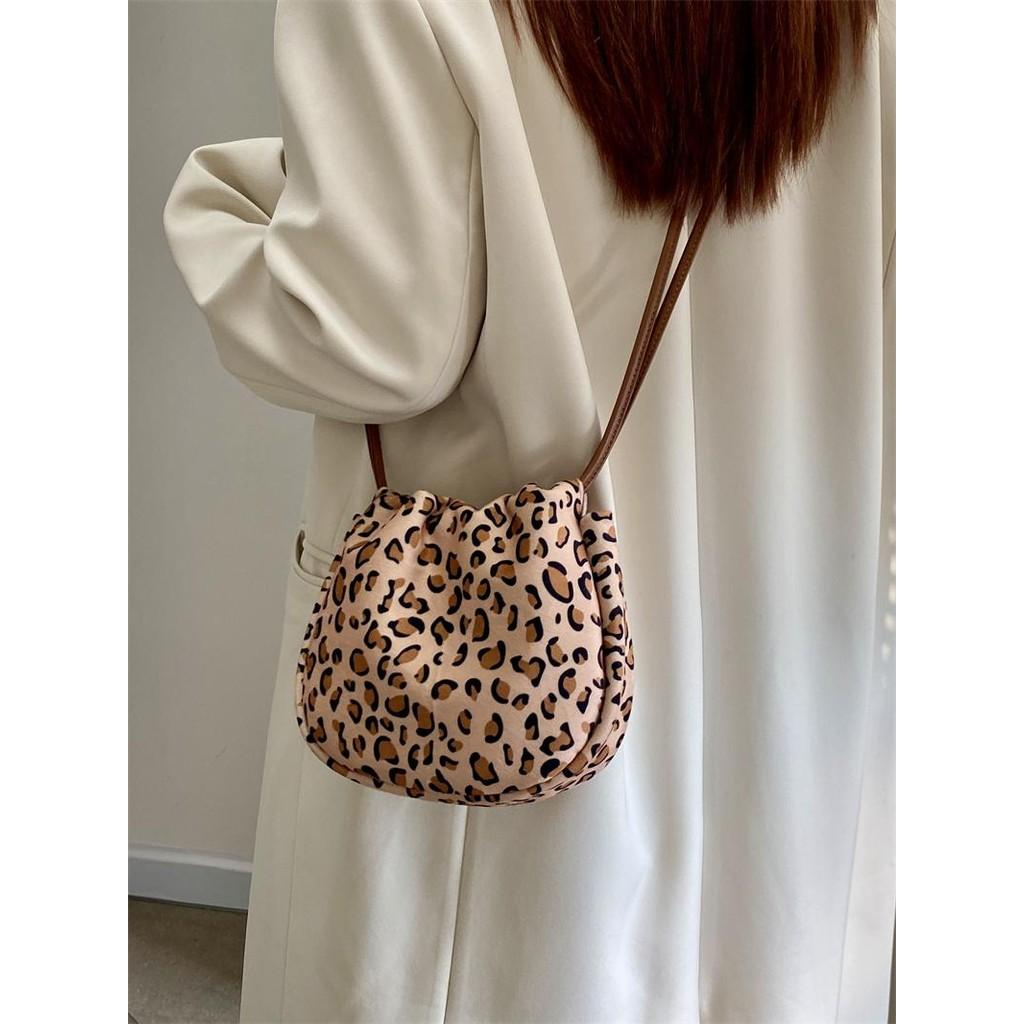 Ielgy Female Bag Autumn Winter Casual Simple Leopard Print Canvas All-Match Crossbody