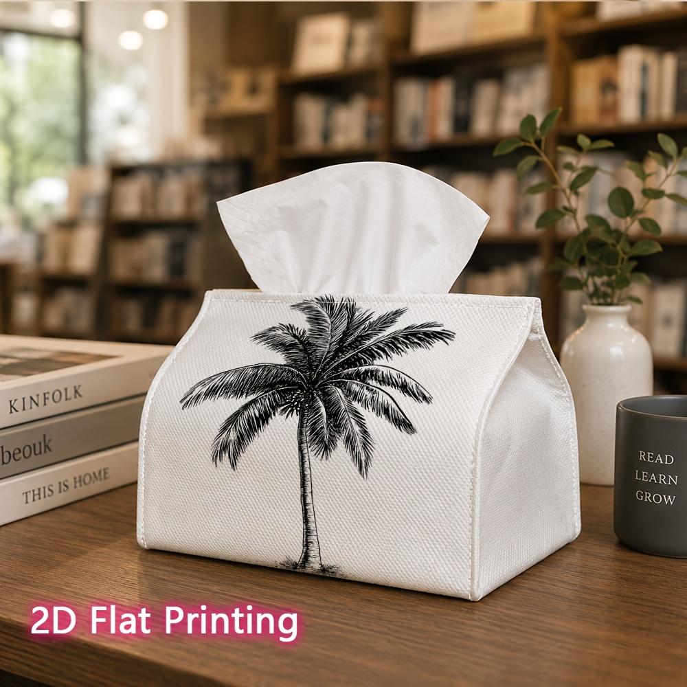 1pc, 2D Flat Printing, Tissue Box with Palm Tree Sketch Pattern Printed Tissue Box, Durable Decorative Storage Box for Kitchen And Living Room, Dispen