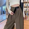 2025 Women's High-Waist Velcro Wide-Leg Pants: Spring/Autumn Casual Draping Floor-Length Trousers