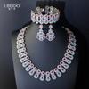 Elegant Pink Turquoise Bridal Necklace Set 3 Piece Vintage Filigree Lace Collar Wide Bracelet Dangle Earrings
