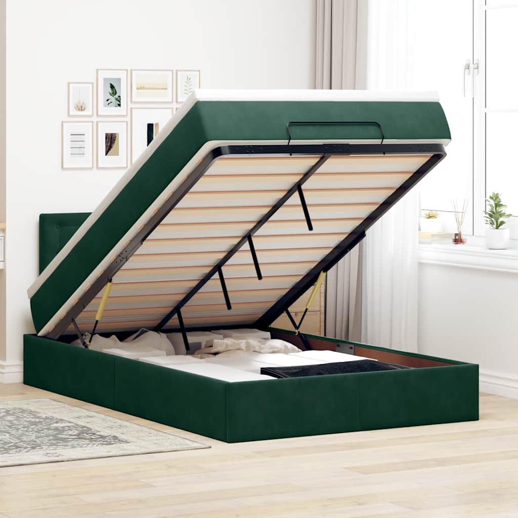 Ottoman Bed with Mattress Dark Green 120 x 190 cm Velvet