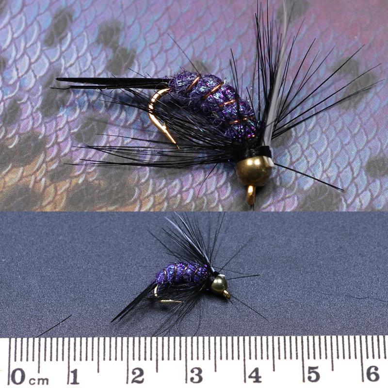 #12 Психо-принц-нимфа Сумасшедший фиолетовый принц-нимфа из латуни с золотой головой Форель Хариус Рыболовные мухи