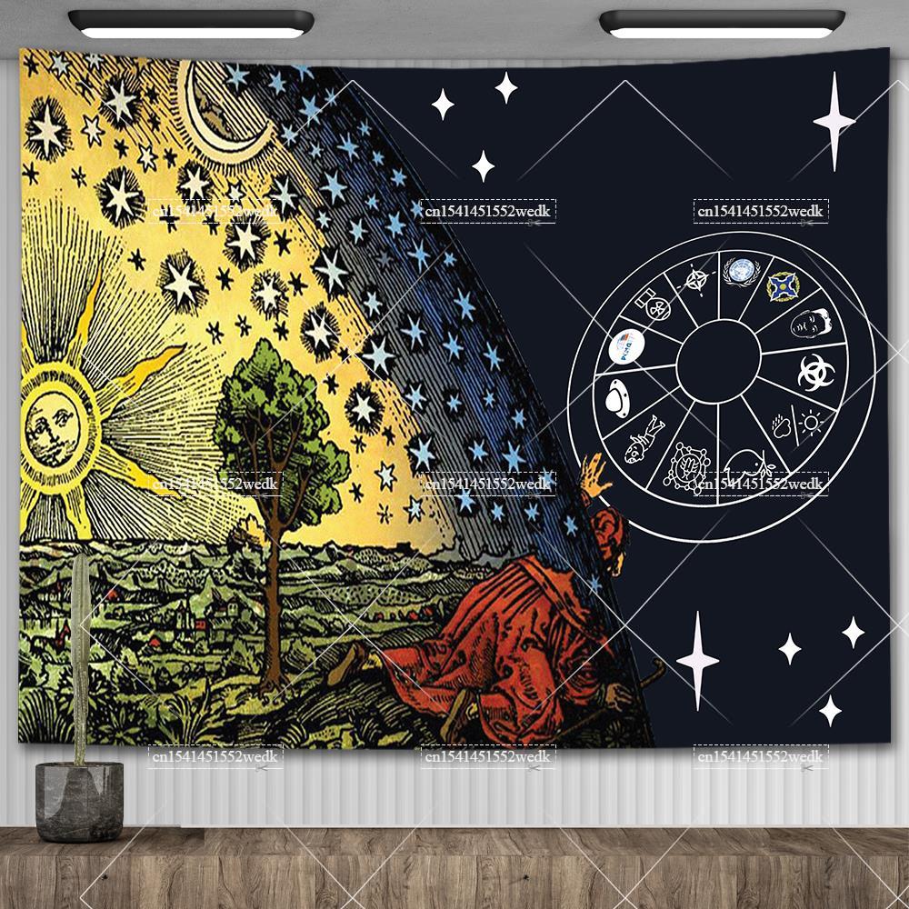 Фламмарион Гравюра Ксилография Гобелен Эстетика Хиппи Солнце Луна Таро Гобелены Украшение Дома Живопись Маслом Одеяла для Дивана