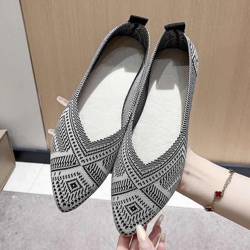 Туфли Flyweave Женские дышащие туфли с плоским носком, туфли с острым носком на мягкой подошве, одинарные туфли, туфли с мелким вырезом, универсальные туфли