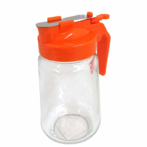 Yoshinuma Glass Yakiniku Sauce Container, 350cc, Orange, Body: Soda Glass, Lid: Polypropylene, Japan, PYK292