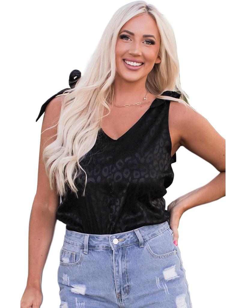 Azura Exchange Leopard Print Satin Tie Shoulder Bodysuit