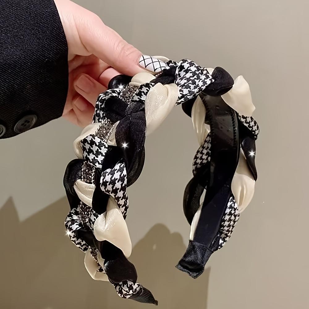 [Элегантная Нескользящая Повязка на Голову Женская] Элегантная Плетеная Повязка на Голову в Винтажном Стиле со Сверкающими Стразами - Широкий Нескользящий Аксессуар для Волос для Женщин