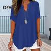 Женская рубашка с V-образным вырезом, коротким рукавом, свободный крой, повседневная рубашка, однотонная эластичная футболка, повседневная одежда