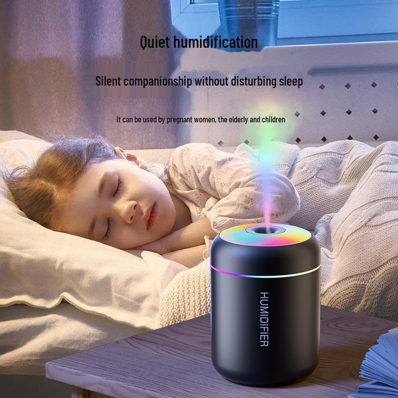 Цветной мини-увлажнитель воздуха с большим объемом тумана и светодиодной подсветкой для спальни, офиса и автомобиля