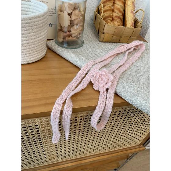 Elegant Autumn And Winter Handmade Flower Decorated Long Scarf Girls Chic Thin Scarves 180*1.5cm