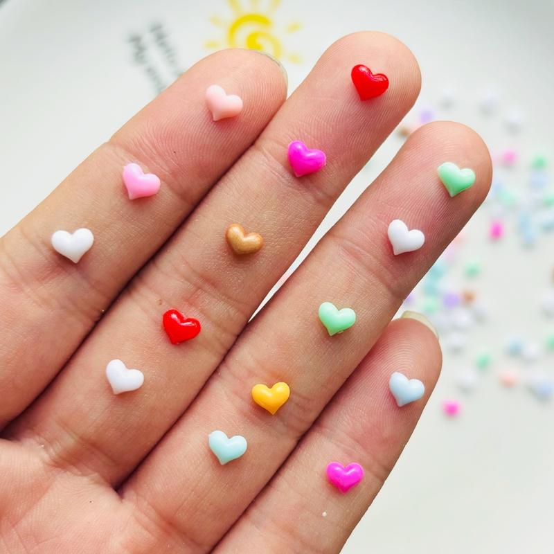 200 Pcs New Mini Resin Cartoon Macaron Color Peach Heart Diy Flatback Ornament Jewelry Making Manicure Hairwear Accessories A42
