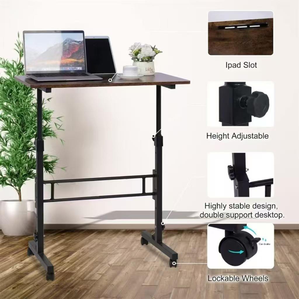 Standing Laptop Desk 70-110cm Height Adjustable Mobile Stand Up Desk with 4 Fexible Wheels Rolling Study Table for Home & Office