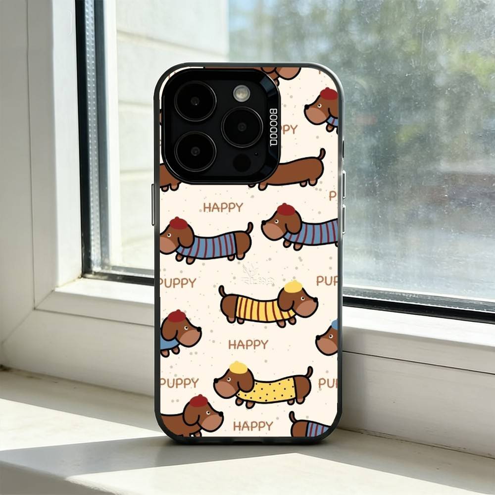 Милый такса-сосиска D-Dog Чехол для телефона iPhone 17,16,15,14,13,12,11 Plus,Pro Max,XS, Цветной Серебряный Внутренний Чехол