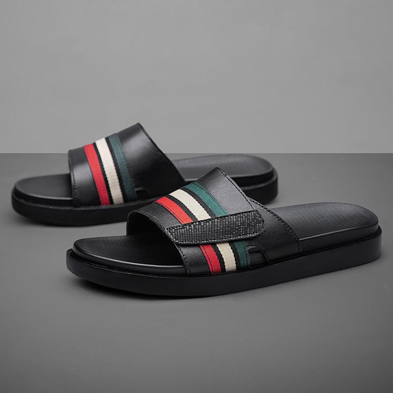 High Quality Casual Famous Brand Men Sandals Luxury Designers Genuine Leather Slipper Summer Outdoor Antiskid Beach Walking Shoe