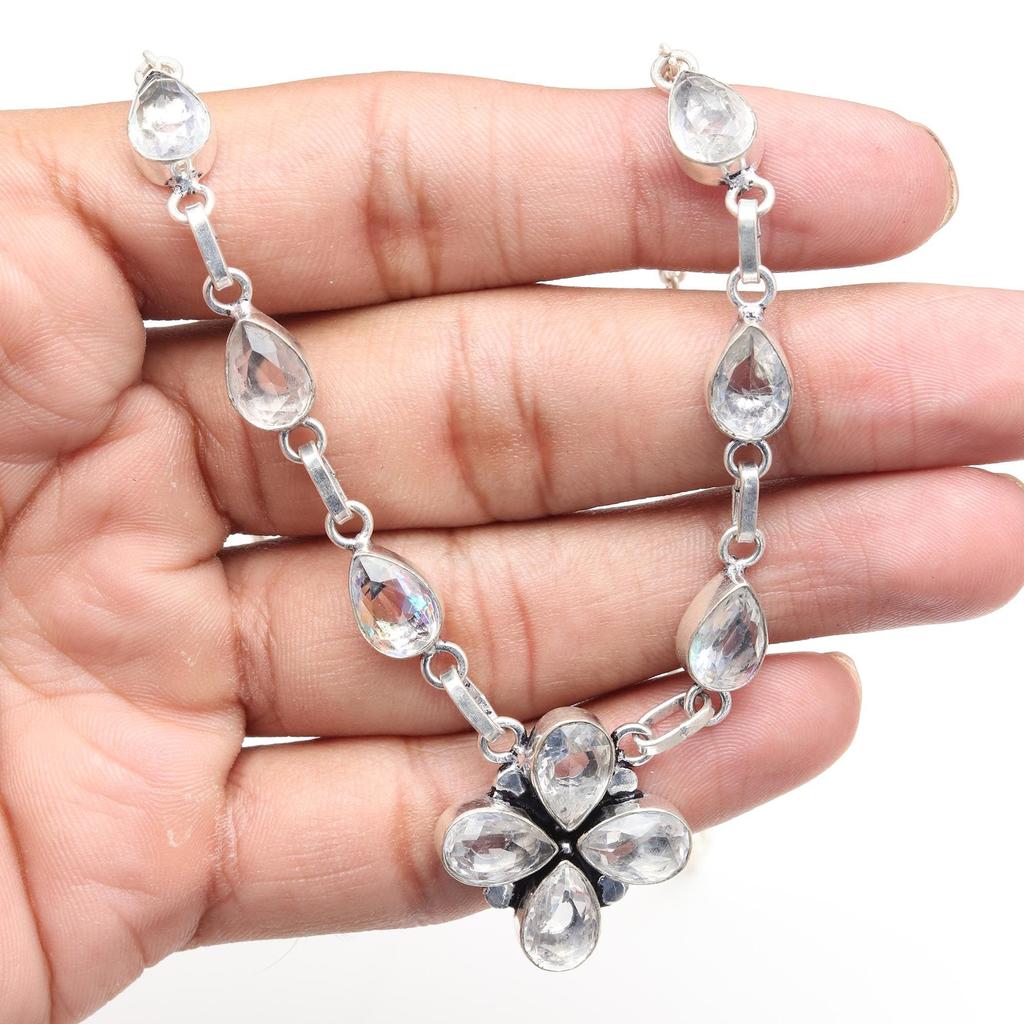 White Topaz Gemstone Mother's Day Handmade Jewelry Necklace 20 In