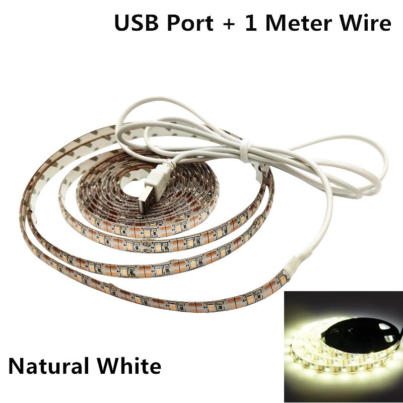 USB LED-Strip 1 Meter Wire SMD3528 light 5V adapter string Christmas desk tape TV Background Lighting 5V 50CM 1M 2M 3M 4M 5M