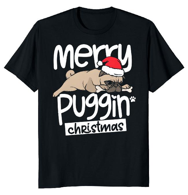 NEW LIMITED Merry Puggin Christmas Dog Classic Novelty Tee