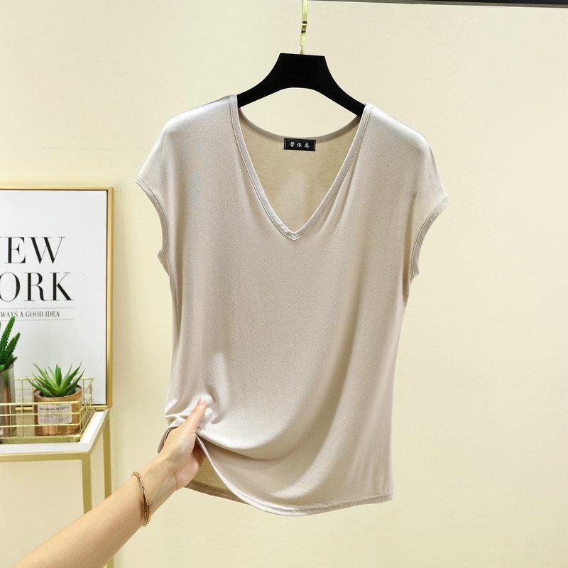 Women's Plus Size V-Neck Modal Tank Top - 2024 Summer Casual Solid Color, Sleeveless and Loose Fit