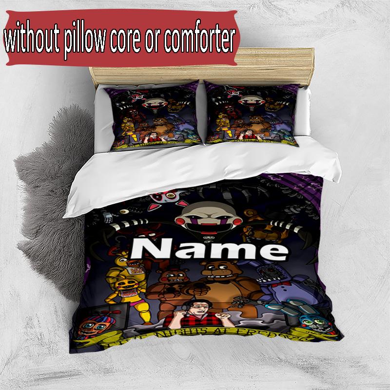 3pcs Duvet Cover Set (1*Duvet Cover + 2*Pillowcase, Without Core), Custom Name Five Nights at Freddy's Pattern Bedding Set, Home Bedroom Decor Gift