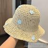 Small floral papyrus woven summer sunshade straw hat women's new seaside sunscreen showing face small beach sun hat
