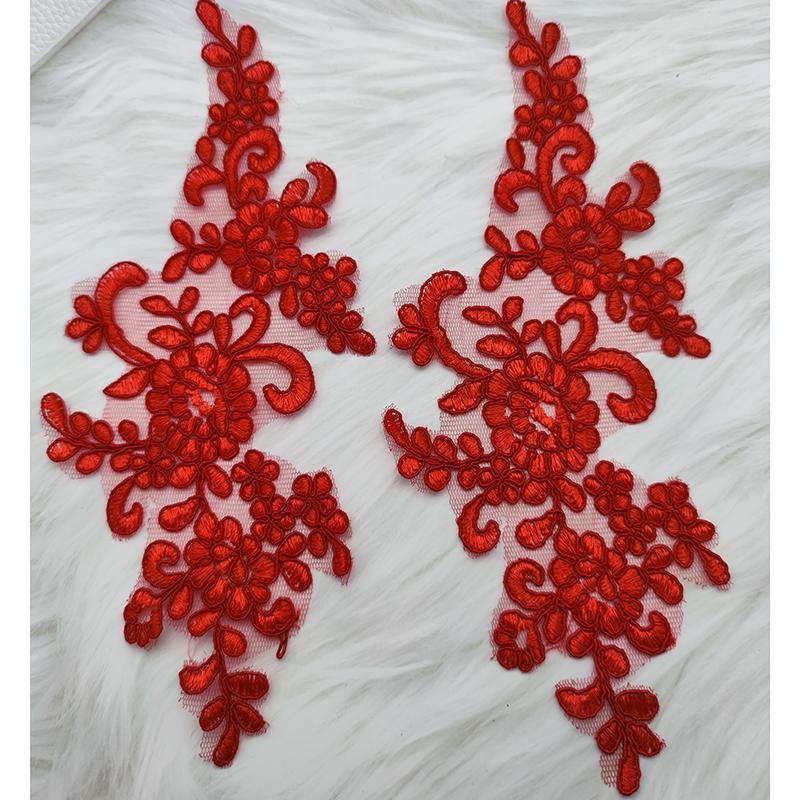 Кружевная аппликация Пришивная нашивка Ткань 1 пара Вышивка Цветок Изысканная отделка Нашивки Поделки Наклейки Сумка Платье Украшение Оптом