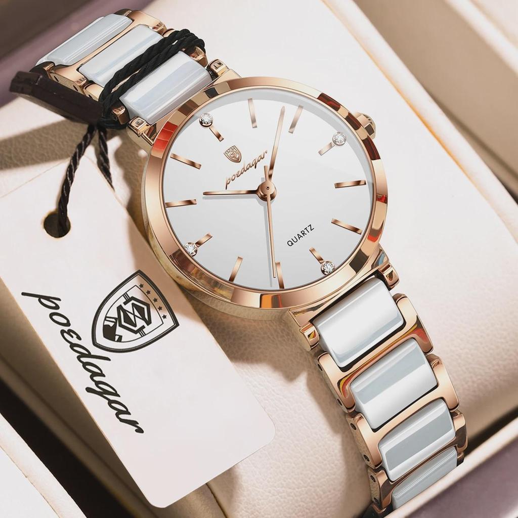 POEDAGAR Womens Ceramic Watch Luxury Shinning Diamond Watch for Women Analog Quartz Ladies Watches Casual Waterproof Wristwatch Reloj Para Mujer