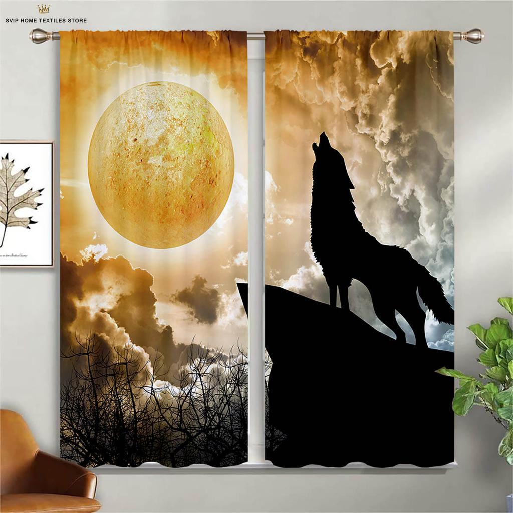 Плотные 3D-шторы, звездное небо, волк, животное, подходят для учебы, общежития, спальни, декоративные, 2 шт.