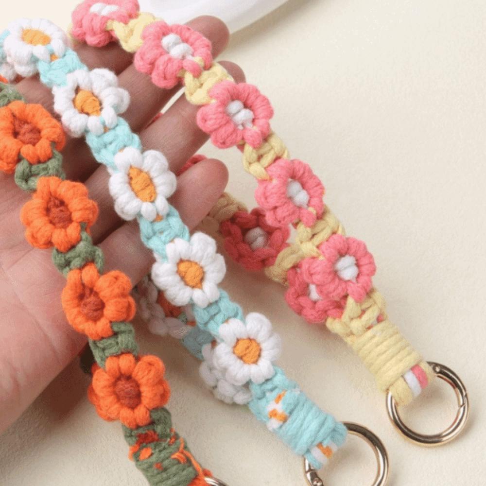 Daisy Flower Phone Wristband Cotton Rope Daisy Flower Keyring Boho Style Phone Lanyard Phone