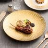 Hammer Texture Ceramic Golden Shallow Plate Steak Plate Dessert Dish Salad Plate Service Plates Restaurant Creative Tableware