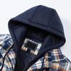 Мужская осенне-зимняя утолщенная куртка-рубашка в клетку с длинными рукавами и лацканами с капюшоном
