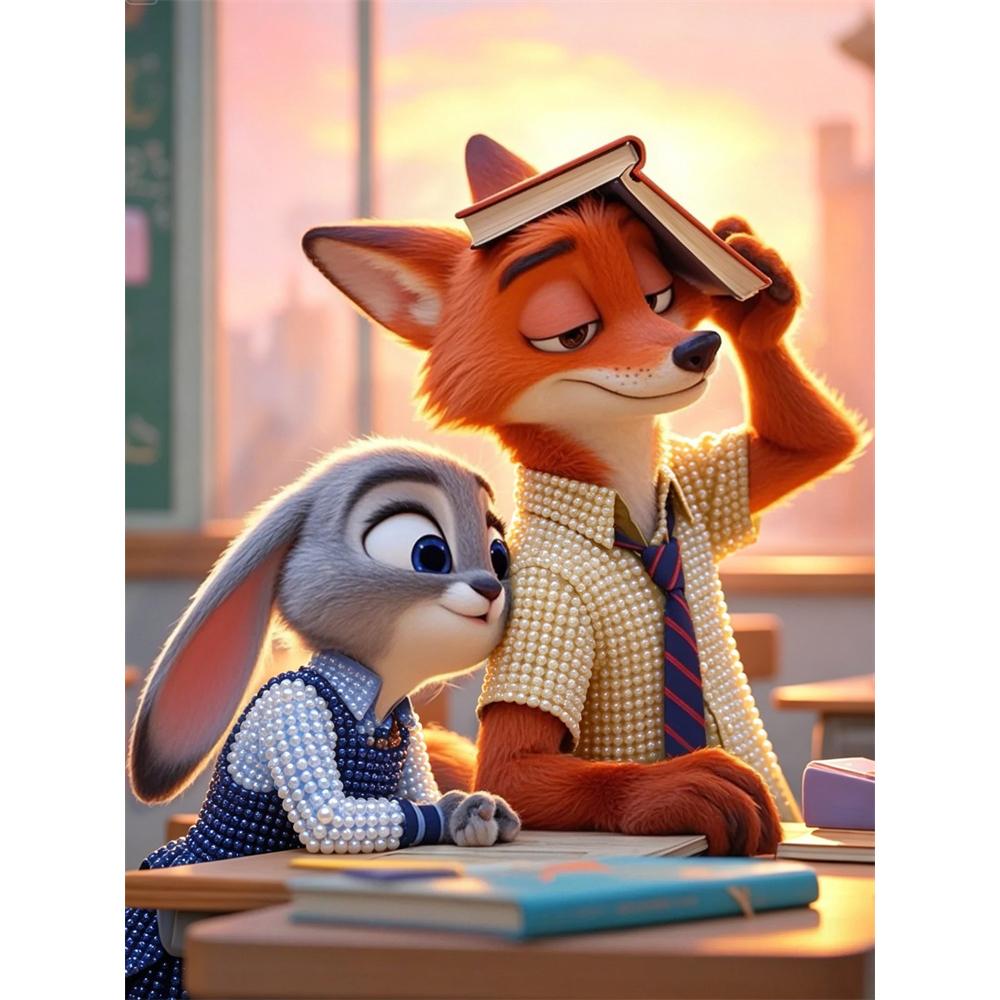 Disney Pearl Art Painting Zootopia Judy and Nick Handmade diy5D Pearl Gem Painting Pictures Crafts Special Shape Home Wall Decoration