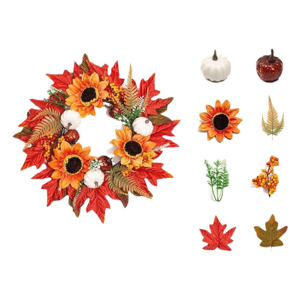 Thanksgiving Halloween Christmas Door Wreath Artificial Sunflower Wreath Indoor Outdoor