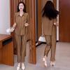 Костюм размера плюс 5XL для весны и лета, рубашка поло, свободная одежда для мам с короткими рукавами, модные шаровары, костюм из двух частей