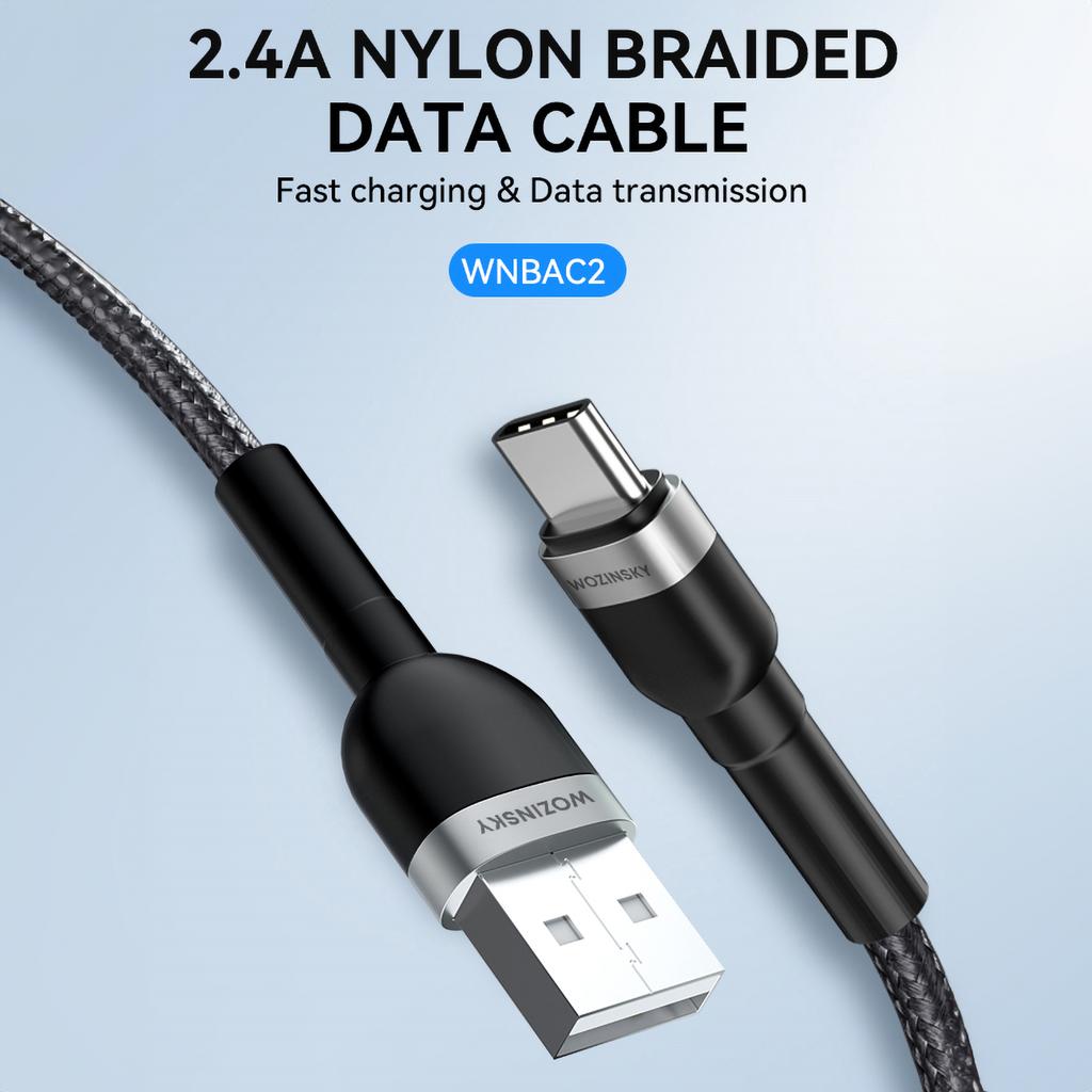 Braided cable USB-A - USB-C 2.4A 2m black