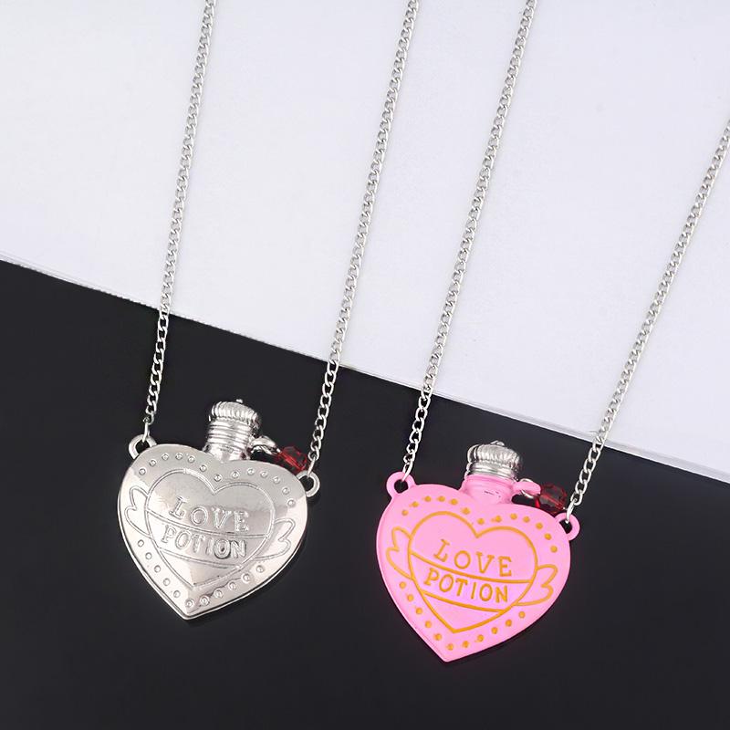 Love Potion Heart Bottle Pendant Necklace 3D Pink Bottle Angel Wings Crystal Necklaces for Women Lover Romantic Jewelry