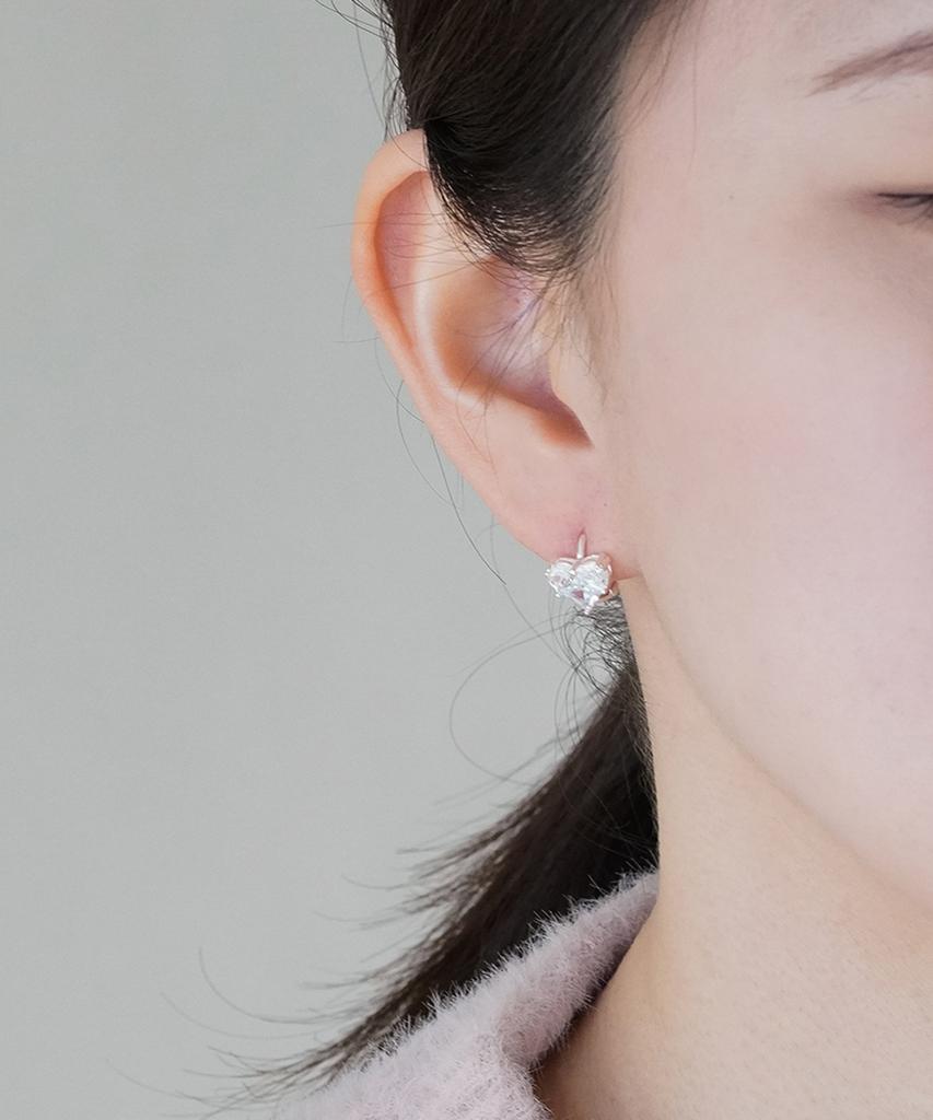 Серебряные серьги-кольца Alleun 925 пробы, Королевское сердце, с фианитами, с застежкой one-touch