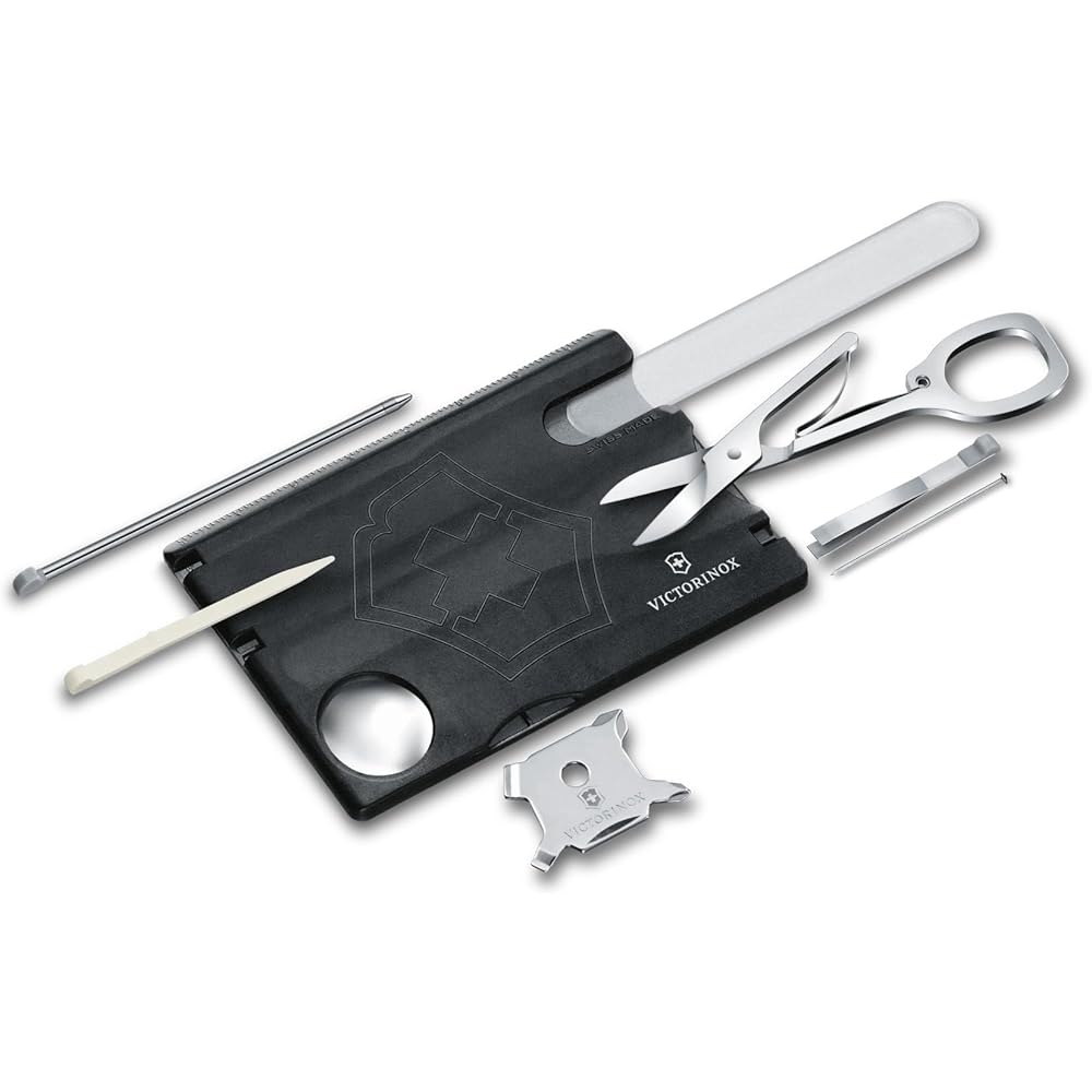 Victorinox SwissCard Полупрозрачный Черный Набор для Ухода за Ногтями со Стеклянной Пилочкой, Ножницами, 13 Функциями, Компактный Аварийный Инструмент
