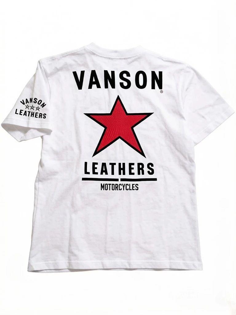 Red Star and VANSON LEATHERS Motorcycle Pattern Casual Round Neck Cotton Men's and Women's Summer Short Sleeves T Shirt